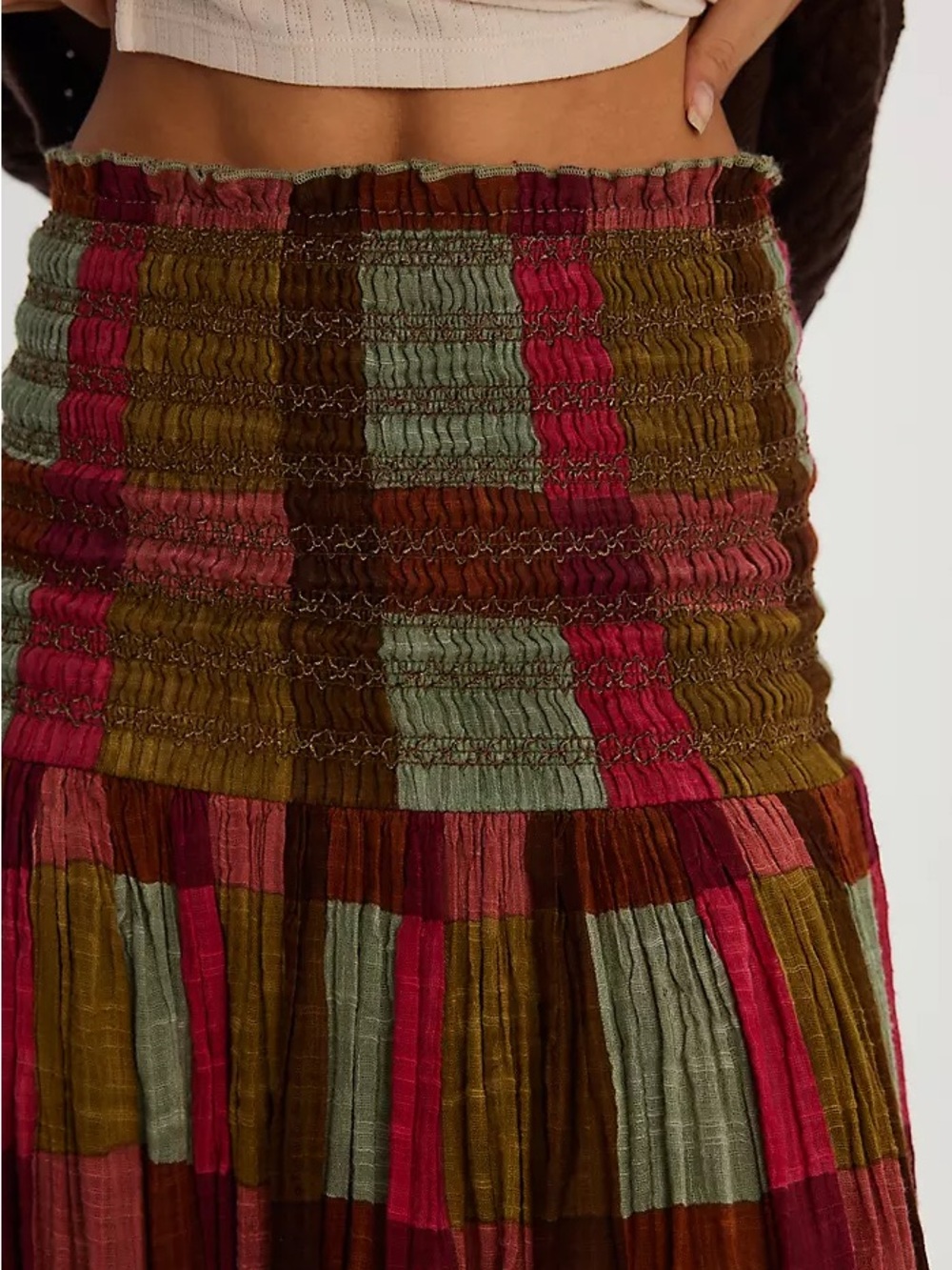 Free People Plaid Maxi Skirt in Olive, Raspberry & Sage - Picture 3 of 3